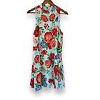 Everly Blue Red Floral High Neck Shift Mini Dress Size Medium