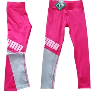 PUMA Girls Colorblock  Logo Leggings in Pink & Grey SELECT SIZE NEW - Picture 1 of 10