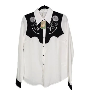 Roper Women's M White Floral Embroidered Pearl Snap Western Shirt - Picture 1 of 6