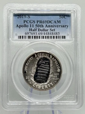 2019-S PCGS PR69DCAM Apollo 11 50th Anniversary Half Dollar Set 50c Brilliant ✨ - Image 1 of 3
