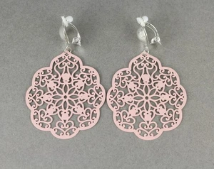 Pendientes Clip Rosa Filigrana Lágrima Colgante Clips Ligeros 2.5" Largo - Imagen 1 de 9