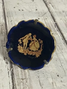 Vintage Doll House Miniature LIMOGES COBALT BLUE PLATE W/ HOLDER - Picture 1 of 4