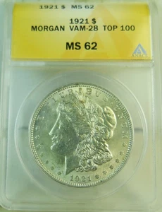 1921 Morgan dollar ANACS MS62 *VAM 28 infrequent reeding TOP100* CLC - Picture 1 of 3