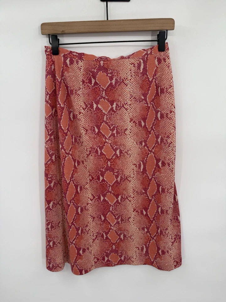 Falda Diane Von Furstenberg 100% Seda Talla 6 Rojo Rosa Estampado Piel de Serpiente Línea A Foto 1 de 4