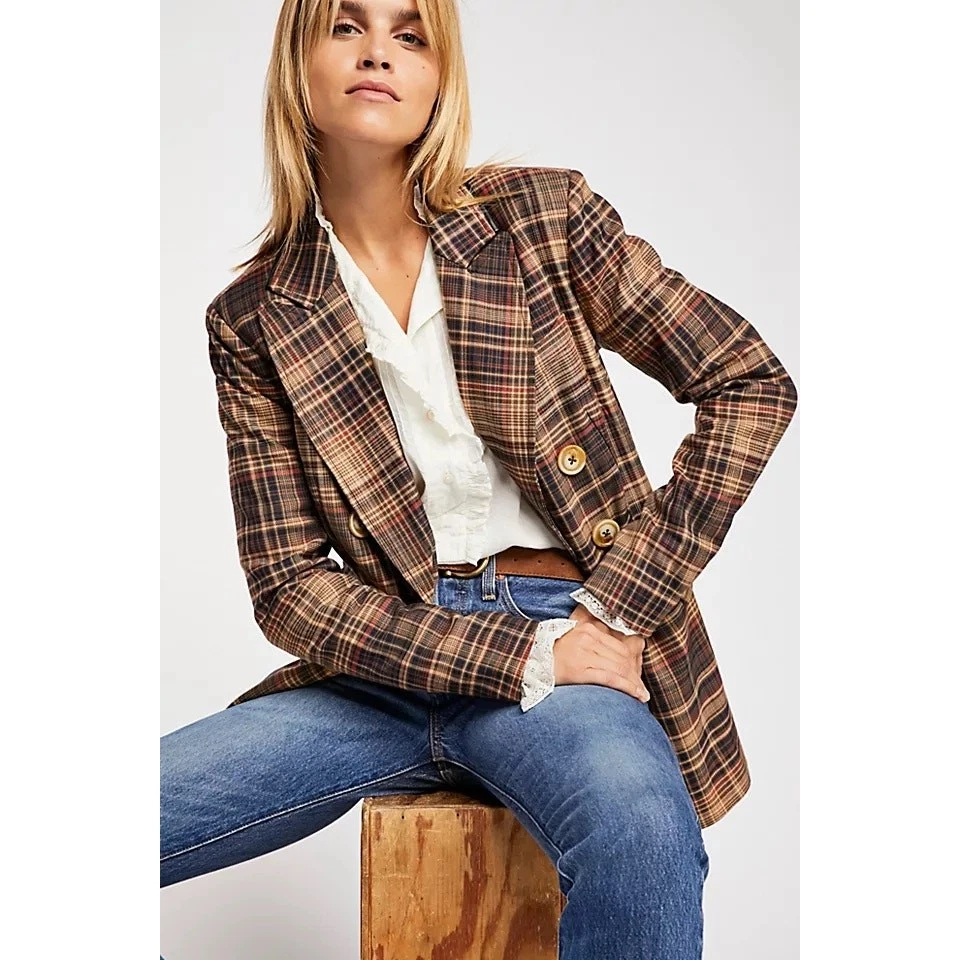 Chaqueta Blazer Free People Emily Cuadros Pequeña Preppy Academia Foto 1 de 4