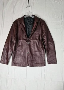Herren Kunstleder Burgund Jacke Mantel Slim Fit Knopf Blazer Revers Größe XS - Bild 1 von 6