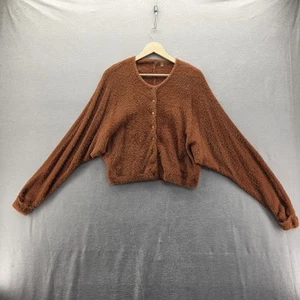 FREE PEOPLE FP One Rust Brown Cardigan Crop Dolman Teddy Bear Sweater Size L - Picture 1 of 14