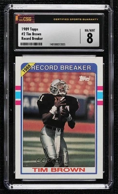 1989 Topps Record Breaker Tim Brown #2 CSG 8 Rookie RC HOF - Image 1 of 2