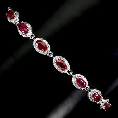925 Sterling Silver Bracelet Oval Ruby 5x3mm Natural Gemstone Jewelry 8inches - Image 1 of 4