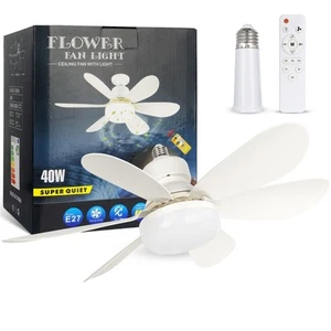 Socket Fan Light, 20.5IN Light Bulb Fan with Remote Dimmable, Screw in Fan an... - Picture 1 of 7