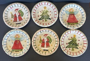 Vintage Weihnachten Salat/Dessertteller, Weihnachtsmann, Engel & Baum, Volkskunst Stil - Bild 1 von 8