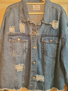 White Birch Damen 2XL Trucker Jacke Thrashed Distressed Denim Jeansjacke - Bild 1 von 12