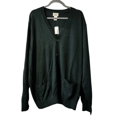LL Bean Cardigan Sweater XXL Green with Pockets Cotton Cashmere Buttons Vtg New - Image 1 of 4
