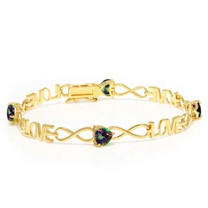Heart Shape Mystic Topaz 18K Yellow Gold Plated Silver Infinity Love Bracelet - Picture 1 of 4