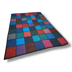 Vtg 90s Biederlack Color Block Blanket Stained Glass Throw 53x77” Jewel Tones - Picture 1 of 14