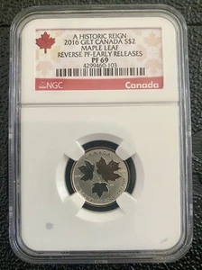 2016 $2 NGC PF69 GILT SILVER 🇨🇦CANADA MAPLE LEAF REVERSE PROOF EARLY RELEASE - Picture 1 of 2