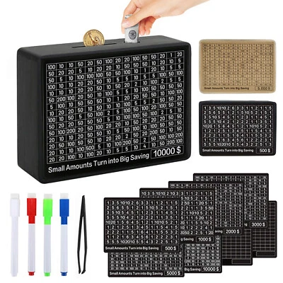 Money Saving Challenge Box Cash Vault Wooden Savings Box Cash Saver $500 $10000