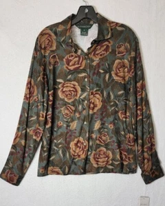 NWT Bushwacker Women's Medium Green Multicolor Floral Button Up Shirt - Picture 1 of 8