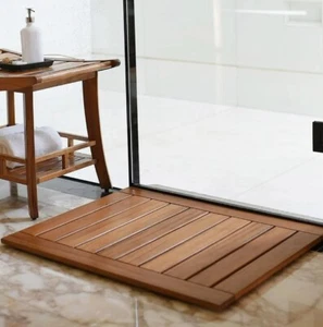 Slatted Teak Shower Mat Bath Room Floor Rug Non Slip Natural Spa Wood Estate New - Picture 1 of 7