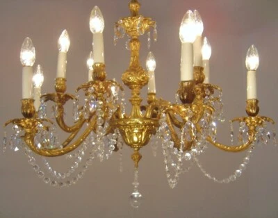 CHANDELIER ANTIQUE BRASS BAROQUE  6 ARMS 12 LIGHT LAMP SPANISH Ø30" - Image 1 of 4