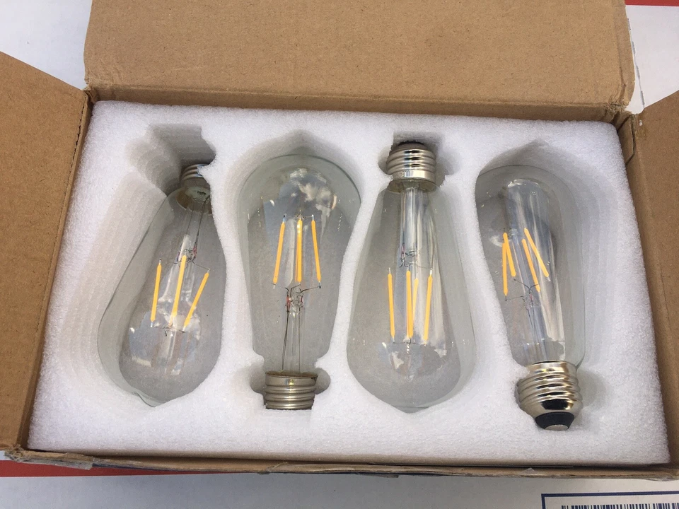 4Pack Edison 4W Dimmable Vintage LED Light Bulb ST64 Filament E26 Base - Image 1 of 2