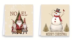 Santa & Snowman Merry Christmas Ultra Absorbing Cottage Tea Kitchen Dish Towels - Picture 1 of 4