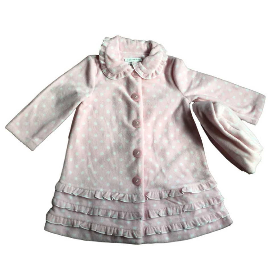 Bonnie Jean Niñas Bebé Lunares Polar Abrigo y Sombrero Conjunto, Rosa y Blanco Foto 1 de 1