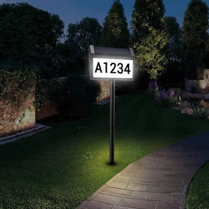 Solar House Number Sign, LED Illuminated Outdoor Address Plaque with Smart - Picture 1 of 6