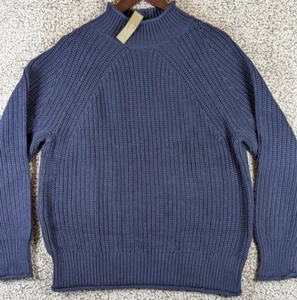 Maglione girocollo J Crew maglia cavo pescatore blu navy uomo large nuovo con etichetta - Foto 1 di 12