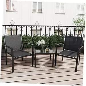 Patio Furniture Set Outdoor Conversation Textilene Fabric Black 3 Pieces - Picture 1 of 7