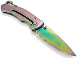 Stainless Steel Rainbow Anodized Lock Back Folding Pocket Knife - Picture 1 of 16
