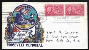US FDC 1945 2 cent Franklin Roosevelt Stamp Scott 931 Staehle Cachet Pair | - Picture 1 of 1