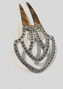 VTG ART DECO CELLULOID PLASTIC Silver Rhinestone Hair Comb 1920s Comb Flapper - Picture 1 of 1