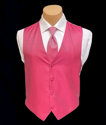 Men's Larr Brio Watermelon Pink Tuxedo Vest & Tie Bow or Long Wedding Groom Prom - Image 1 of 3