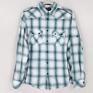 Helix Shirt Mens Small Blue White Plaid Button Down Western Athletic Fit Casual - Picture 1 of 9
