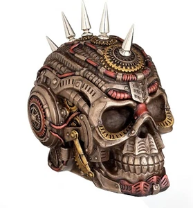 5 1/2 Steampunk Chrome Spiked Draugr Skull Resin Sculpture Bronze Finish Secret - Picture 1 of 7