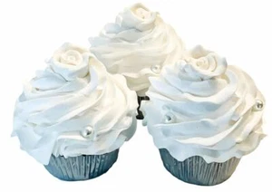 Juego de 3 cupcakes y pasteles falsos comida artificial comida blanca rosa cupcakes conjunto de 3 - Imagen 1 de 5