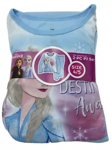 Disney Frozen II Flannel Pj Pajamas Blue 2 Piece Set Girls Size 4/5 Elsa New - Picture 1 of 3