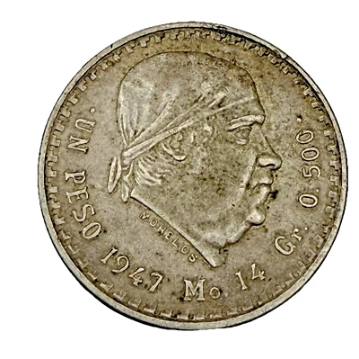 Moeda de prata 1947 um peso México - Imagem 1 de 3