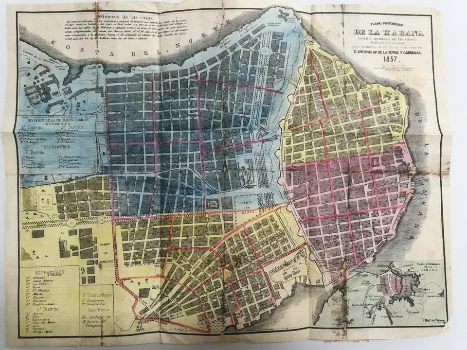 Picturesque Map of Havana with House Numbers, 1857 original of JM de la Torre - Image 1 of 4