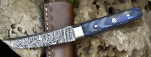 Hand Crafted Damascus Tanto Knife - Hard Wood Handle - Steel Bolster w/ Sheeth - Picture 1 of 7