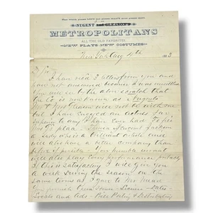 1883 J.E. Nugent Metropolitans Performance Letter Stephens Opera House Fulton NY - Picture 1 of 5