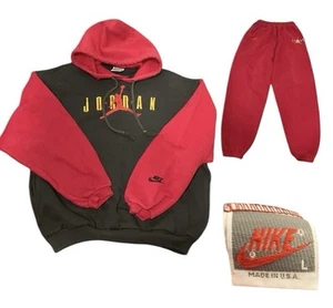 VTG NIKE Youth L Air Jordan Spell Out Pullover Hoodie Sweatshirt pants 80’s USA - Picture 1 of 10