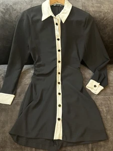 Vestido Camisa Zara Mujer XS Negro Crepé Mini Ajustado Acanalado Manga Larga - Imagen 1 de 10