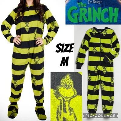 Dr Seuss The GRINCH Adulto Unión Traje Una Pieza Pijama Polar Pijamas Verde Negro M Foto 1 de 4