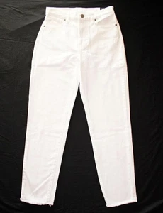 Pantalones de mezclilla Lucky Brand para mujer 4 27 Drew tiro alto dobladillo deshilachado tobillo blancos $99NUEVOS - Imagen 1 de 9