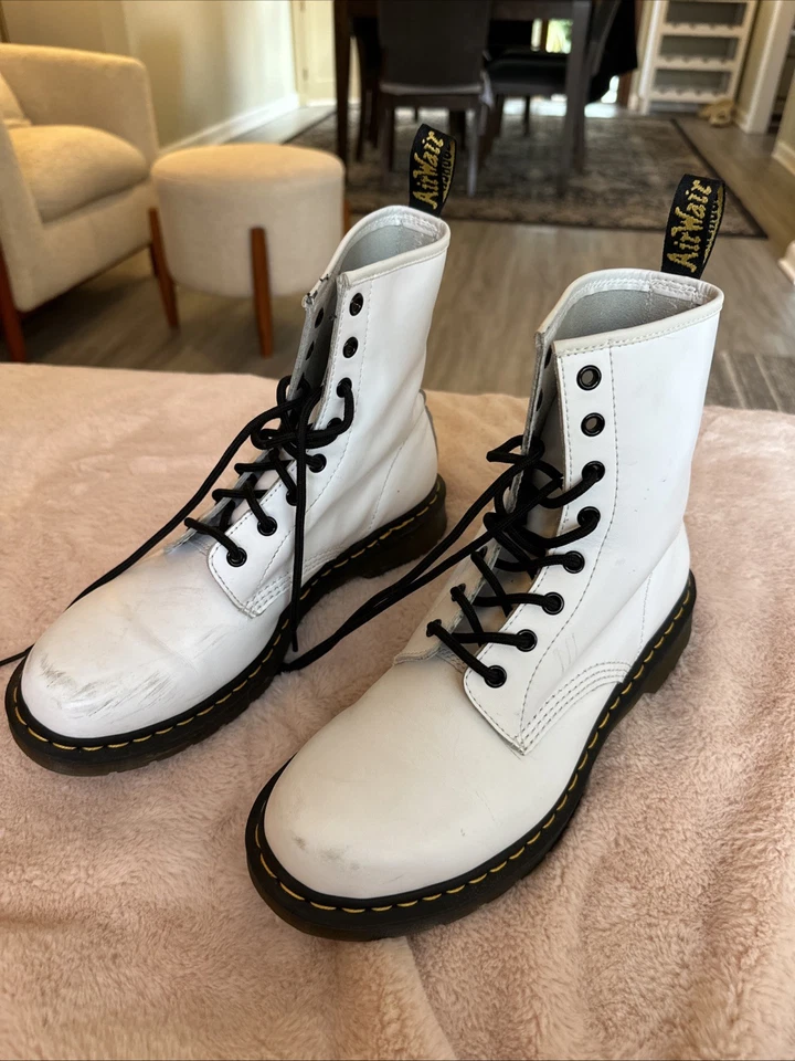 Botas Dr Doc Martens Pascal 1460 Cuero Blanco Punk Moto Mujer’s Talla 11 Punk Foto 1 de 4