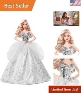 Elegante bambola natalizia 2021 - 12 pollici con capelli biondi in abito argento scintillante - Foto 1 di 11