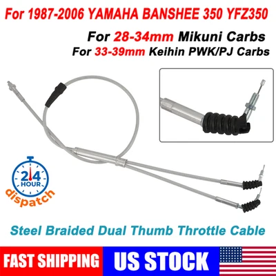 For Yamaha Banshee 350 Cable Braided Dual Thumb Throttle Cable PWK Carb 28-39mm - Image 1 of 4