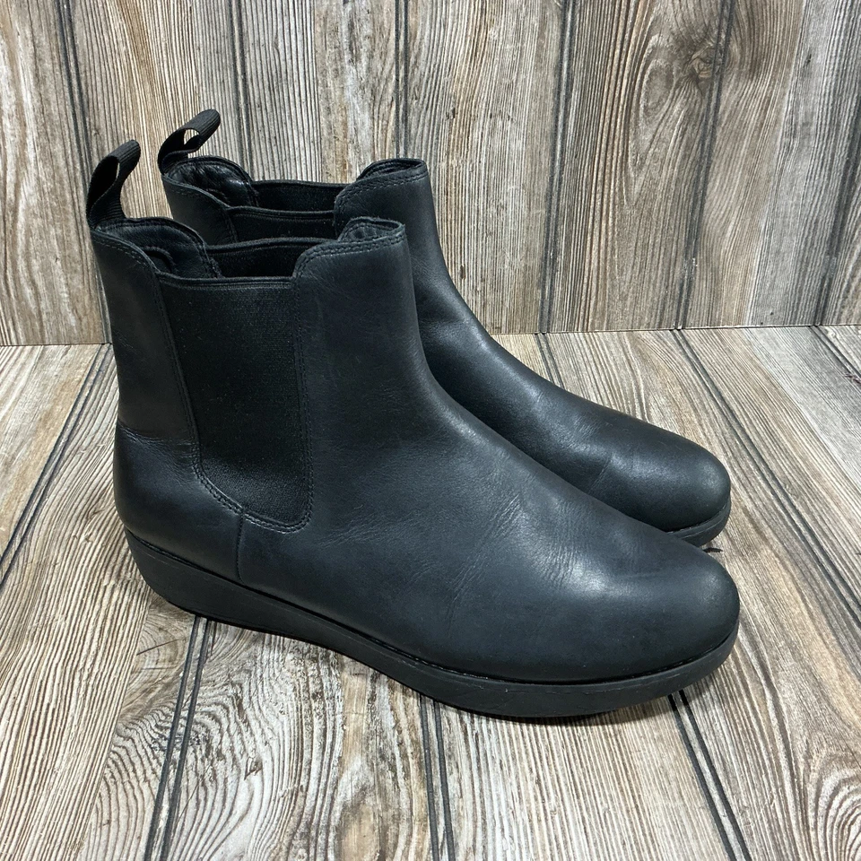 Fit Flop Sumi Leather Chelsea Ankle Boots Black Size 10 Waterproof Slip On - Image 1 of 4